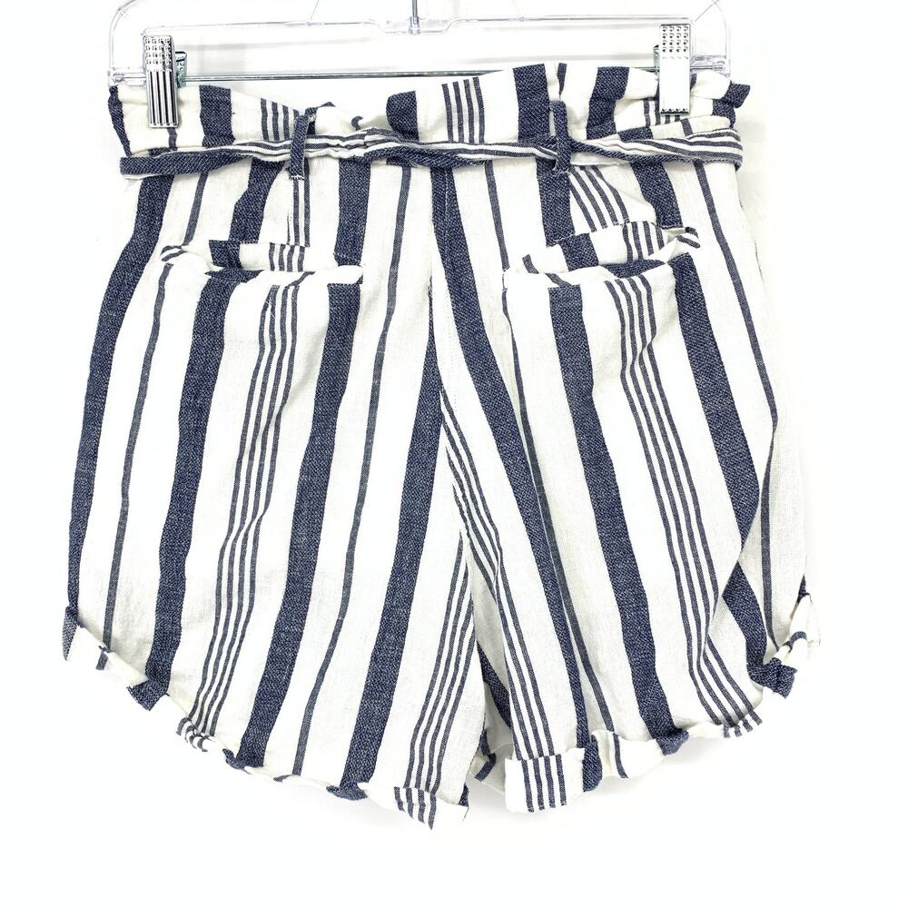 Topshop Shorts Women's Size 6 Cotton-Linen Striped Paper Bag White/Blue - Picture 2 of 7